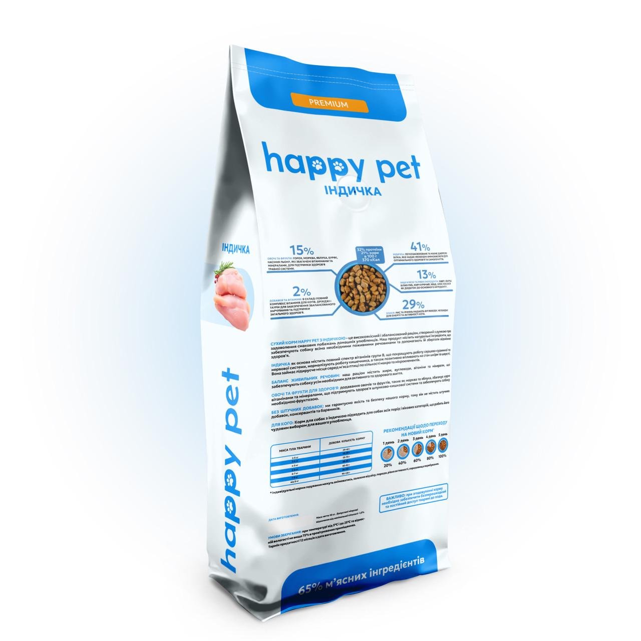 Корм сухой для стерилизованных кошек Happy Pet с индейкой 1 кг (19425991) - фото 2