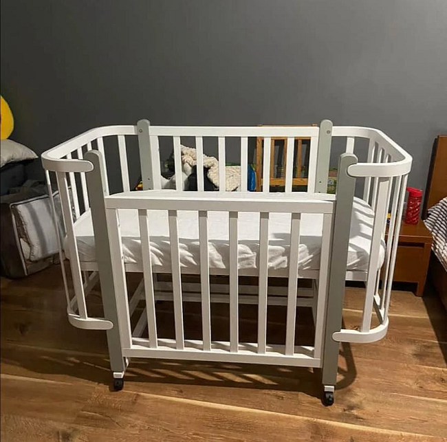 Ліжечко дитяче Prestige матрац/маятник поздовжній дерево бук Білий з сірим (3111189)