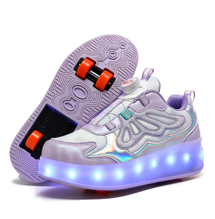 Кроссовки роликовые для девочек на 4-х колесах с LED-подсветкой DL127 р. 35 22,5 см Белый/Розовый (DL12735)