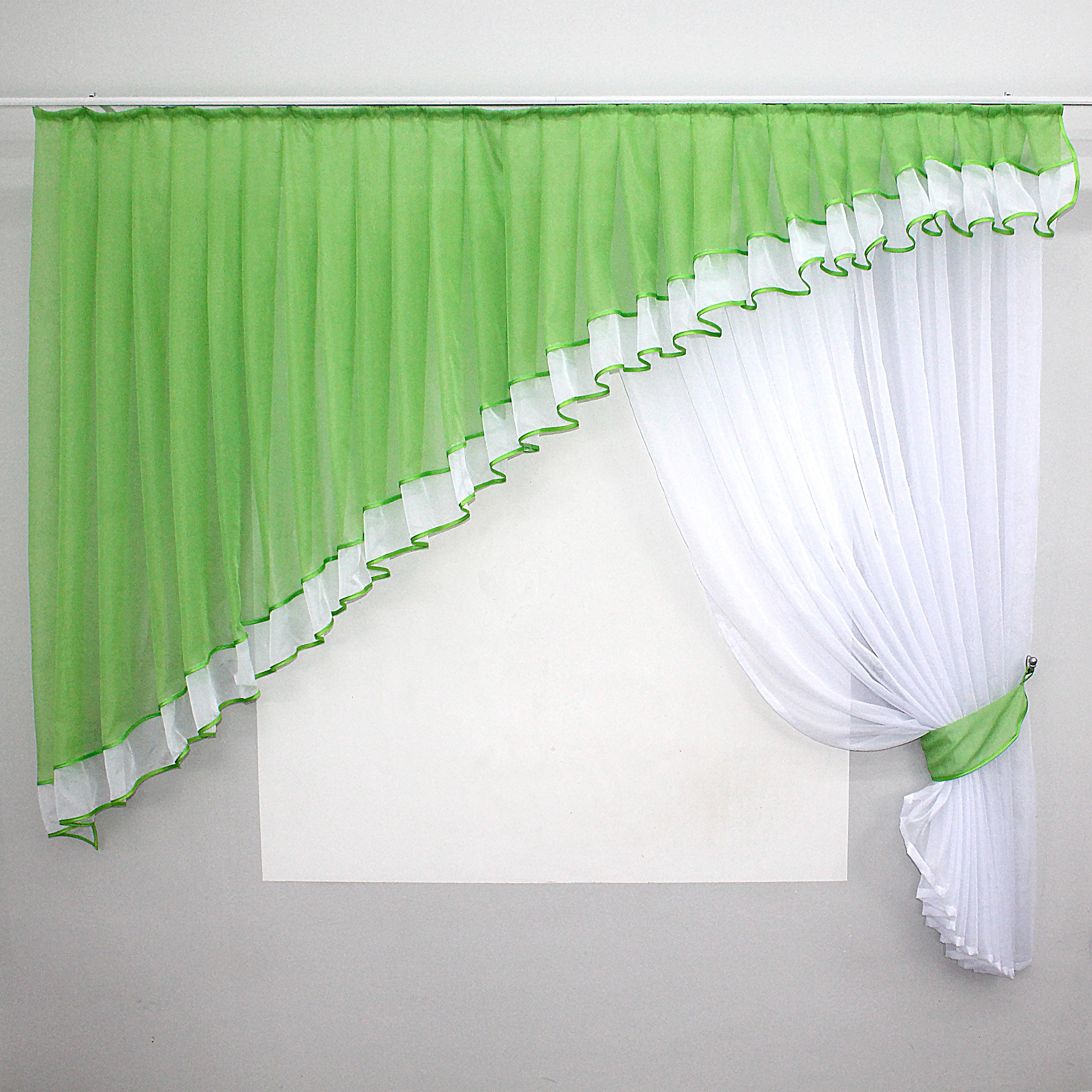 Кухонный комплект штор VR-Textil № 062к с ламбрекеном 200х170 см Салатовый с белым (52-0649)