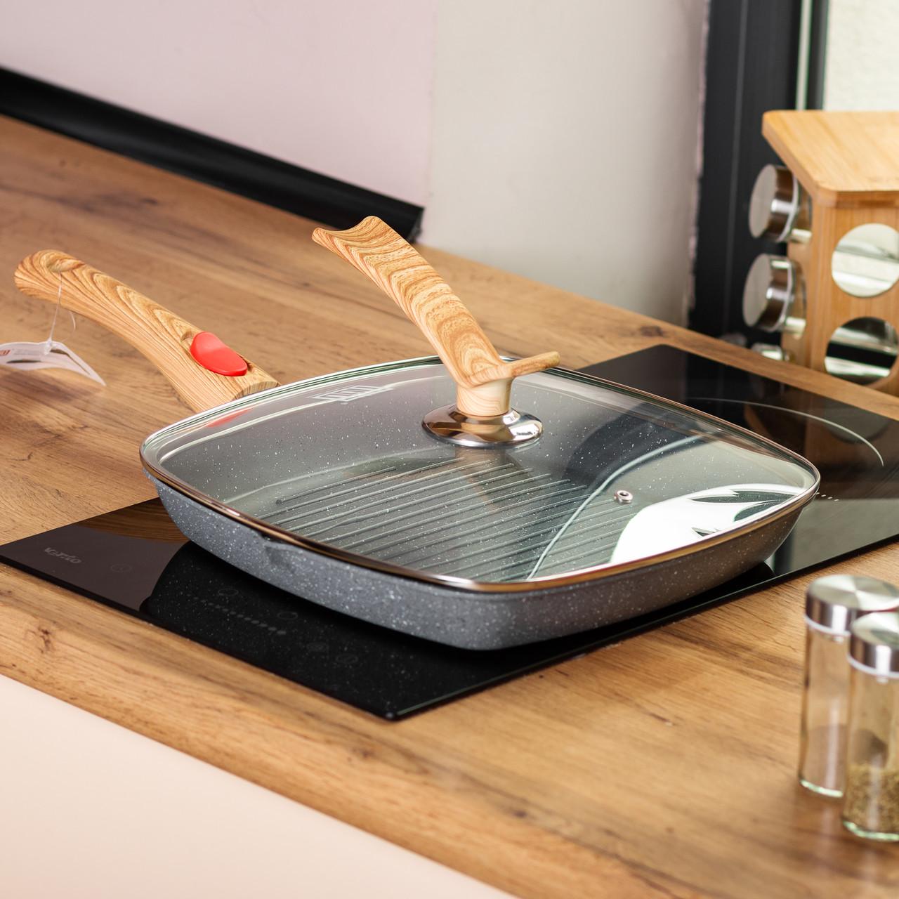 Сковорода-гриль алюмінієва MGC зі скляною кришкою Квадрат 28 см Сірий - фото 7 Сковорода-гриль алюмінієва MGC зі скляною кришкою Квадрат 28 см Сірий - фото 7