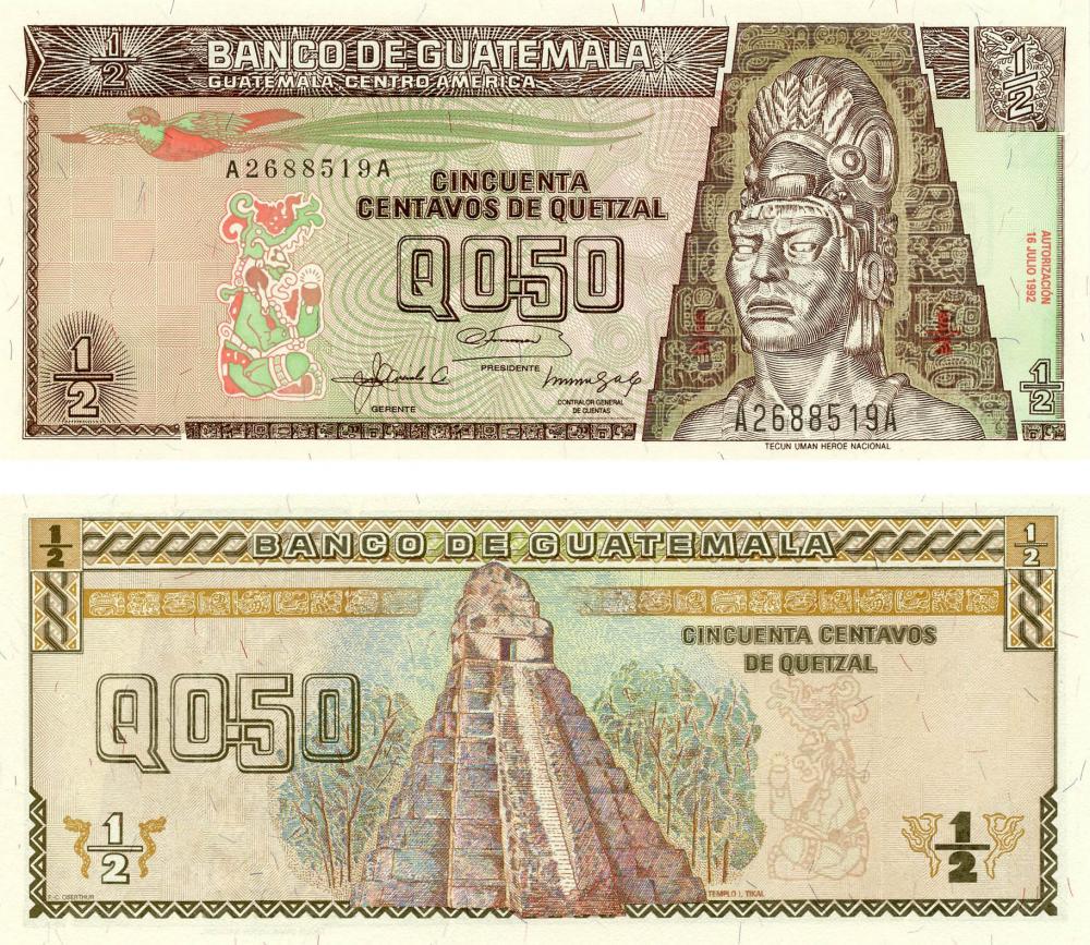 Коллекционная банкнота Гватемала 1/2 кетсаля 1992 UNC Июль P72b (Б06152) Коллекционная банкнота Гватемала 1/2 кетсаля 1992 UNC Июль P72b (Б06152)