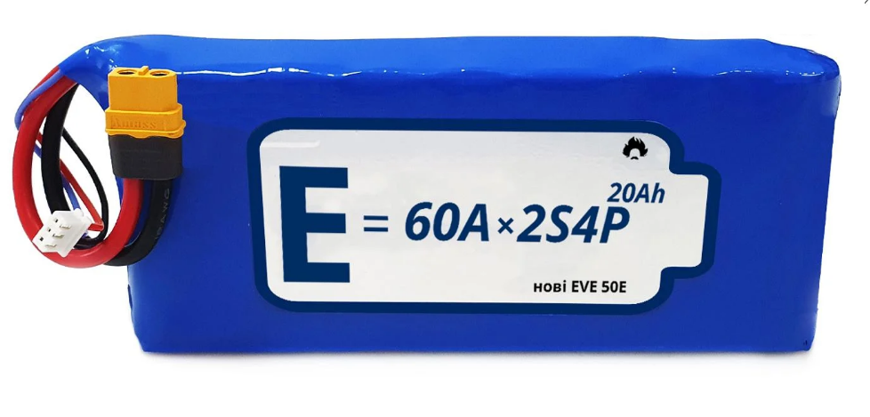 Батарея акумуляторна 2S4P Energy Life 19600 мАч EVE 21700-EVE50E Li-Ion 12AWG XT60-F (001)