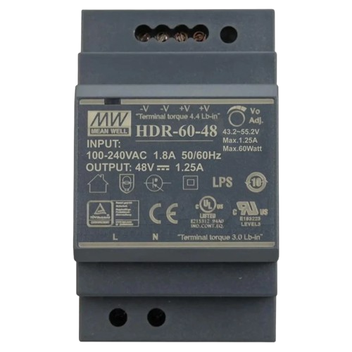Блок питания MeanWell HDR-60-48 48V 1,25А 60 Вт установка на DIN-рейку Black (31330855)