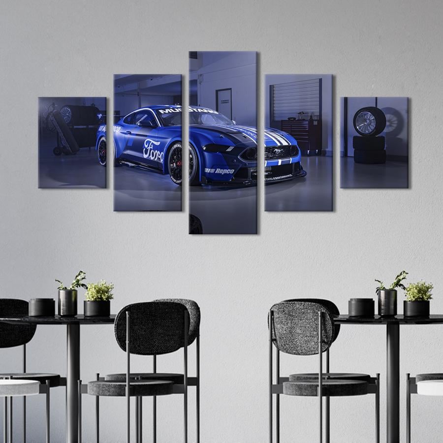 Картина на холсте Ford Mustang GT Gen3 в синем цвете 187x94 см (1284-52)