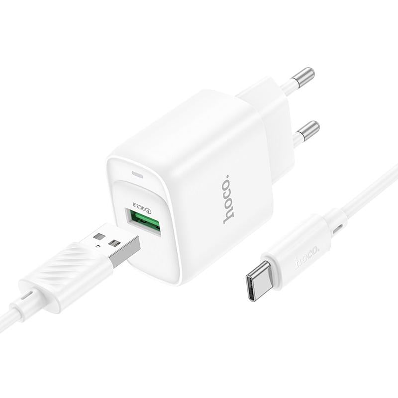 Зарядний пристрій для телефонів з кабелем Hoco C140A Smart single port QC3.0 charger set Type-C EU White (24703) Зарядний пристрій для телефонів з кабелем Hoco C140A Smart single port QC3.0 charger set Type-C EU White (24703)