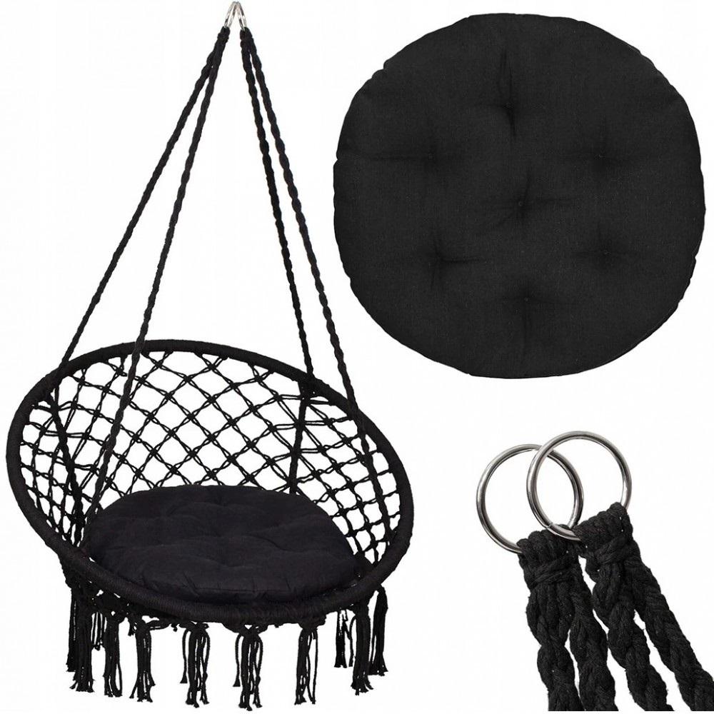 Садовое подвесное кресло-качеля Бохо с подушкой Bonro B-092-2 Black до 120 кг Черный - фото 4 Садовое подвесное кресло-качеля Бохо с подушкой Bonro B-092-2 Black до 120 кг Черный - фото 4