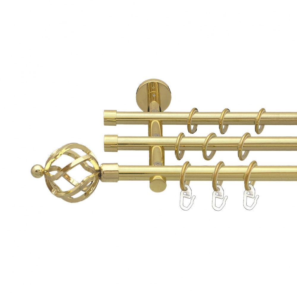 Карниз металевий Orvit Ажур трирядний циліндр 20 см/гладка труба/кільце металеве Золото 16/16/16 мм 240 см (00-00014625)