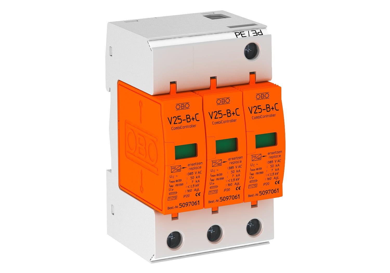 Ограничитель перенапряжения OBO bettermann V25-B+C 3-385 3P 90кА 385 В класc 1+2 B+С (5094437)