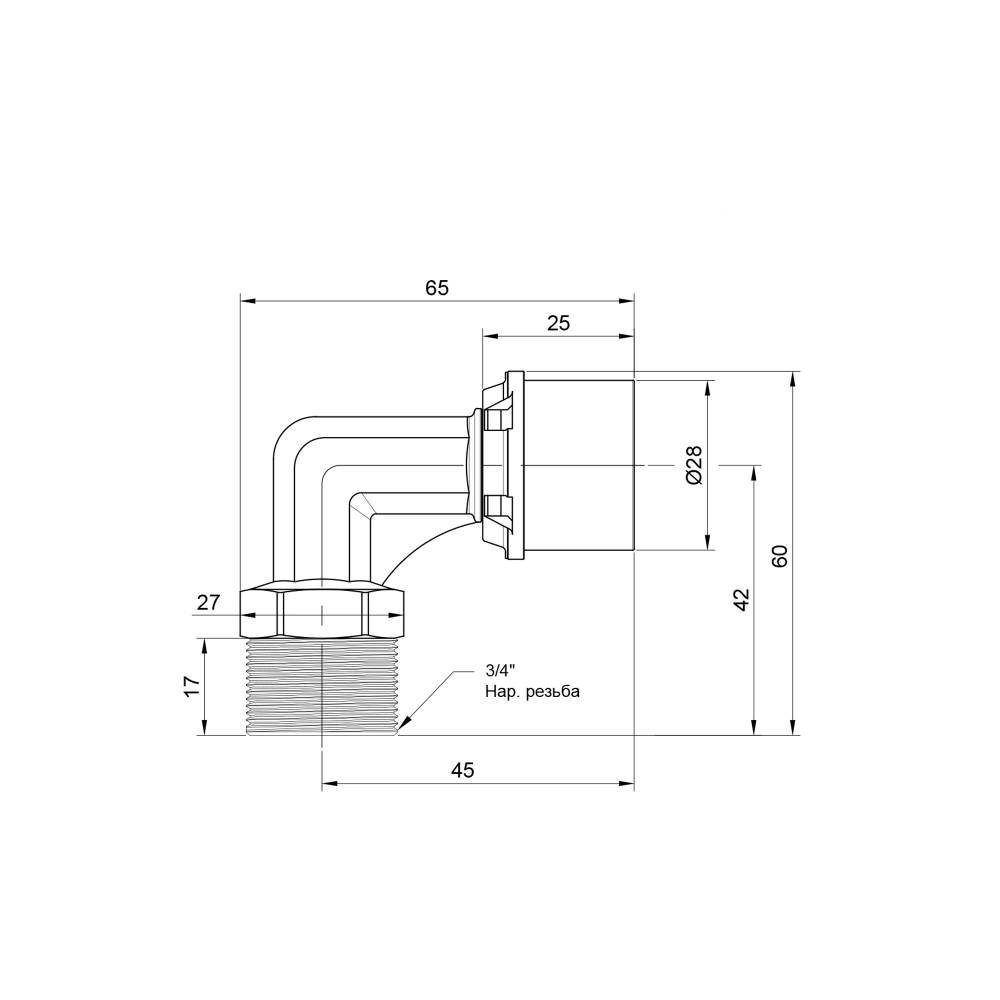 Кут 90° ICMA №404 для обтиску труб 3/4" З 26 мм (SD00009831) - фото 3 Кут 90° ICMA №404 для обтиску труб 3/4" З 26 мм (SD00009831) - фото 3