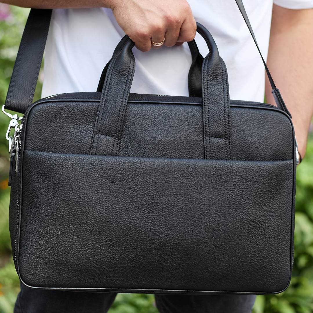 Портфель-сумка мужской Tiding Bag кожаный на плечо формат А4 40х28х10 см Черный (67114)