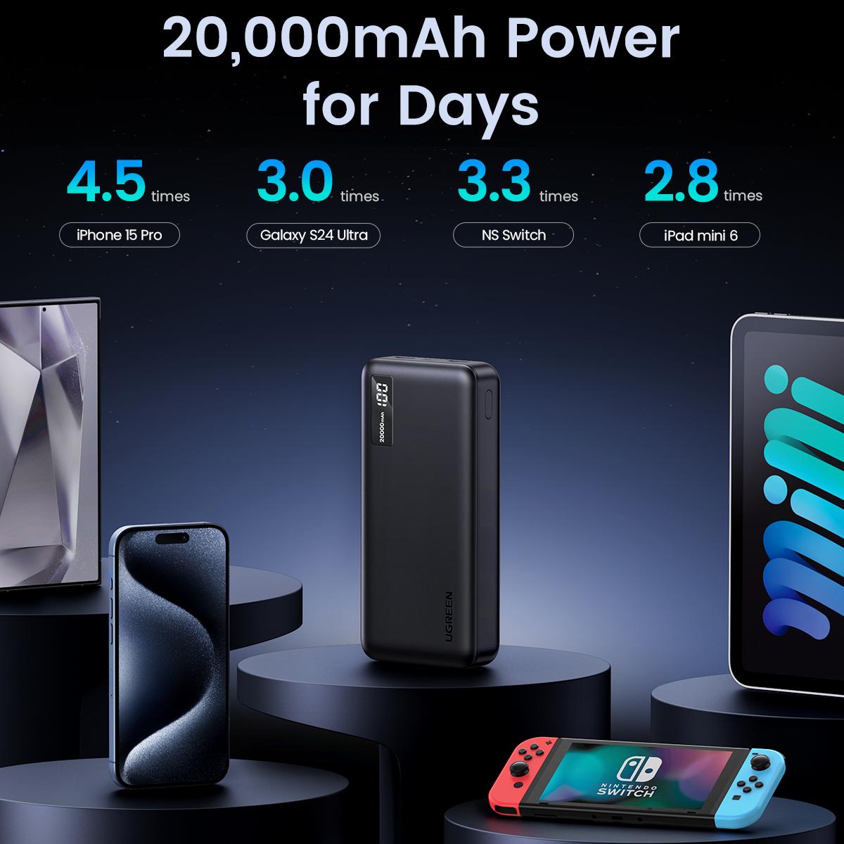 Акумулятор зовнішній для телефону UGREEN PB312 20000 mAh 22,5W Two-way Fast Charging Power Bank Black (25683) - фото 4 Акумулятор зовнішній для телефону UGREEN PB312 20000 mAh 22,5W Two-way Fast Charging Power Bank Black (25683) - фото 4