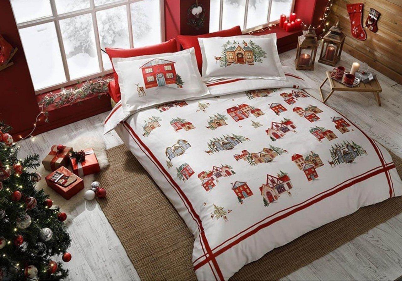 Постельное белье TAC сатин Santa kirmizi v01 евро Красный (svt-2000022293976)