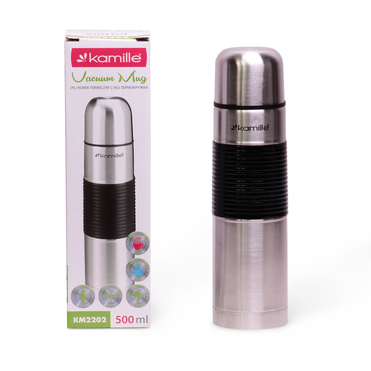 Термос Kamille 500 мл из нержавеющей стали с резиновой вставкой KM-2202