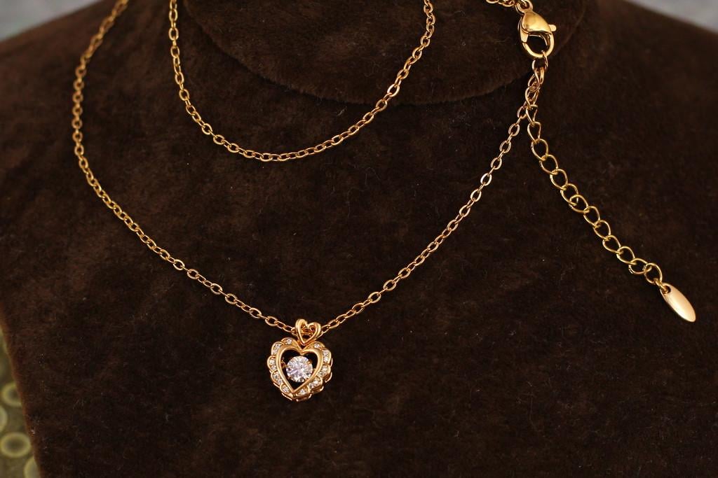 Набор Xuping Jewelry маленькое сердце с фианитом с добором 5 см Золотистый (2377094859)