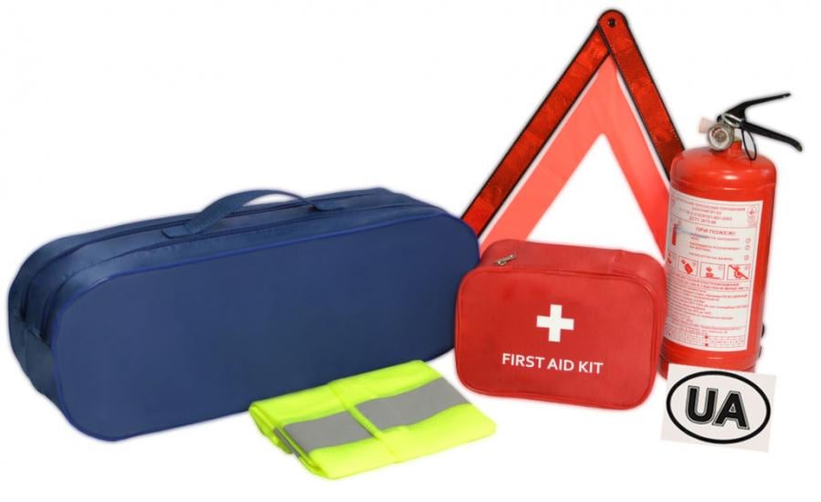 Набор автомобилиста Евростандарт универсальный аптечка/жилет/огнетушитель 50х18х17 см Blue (117983)