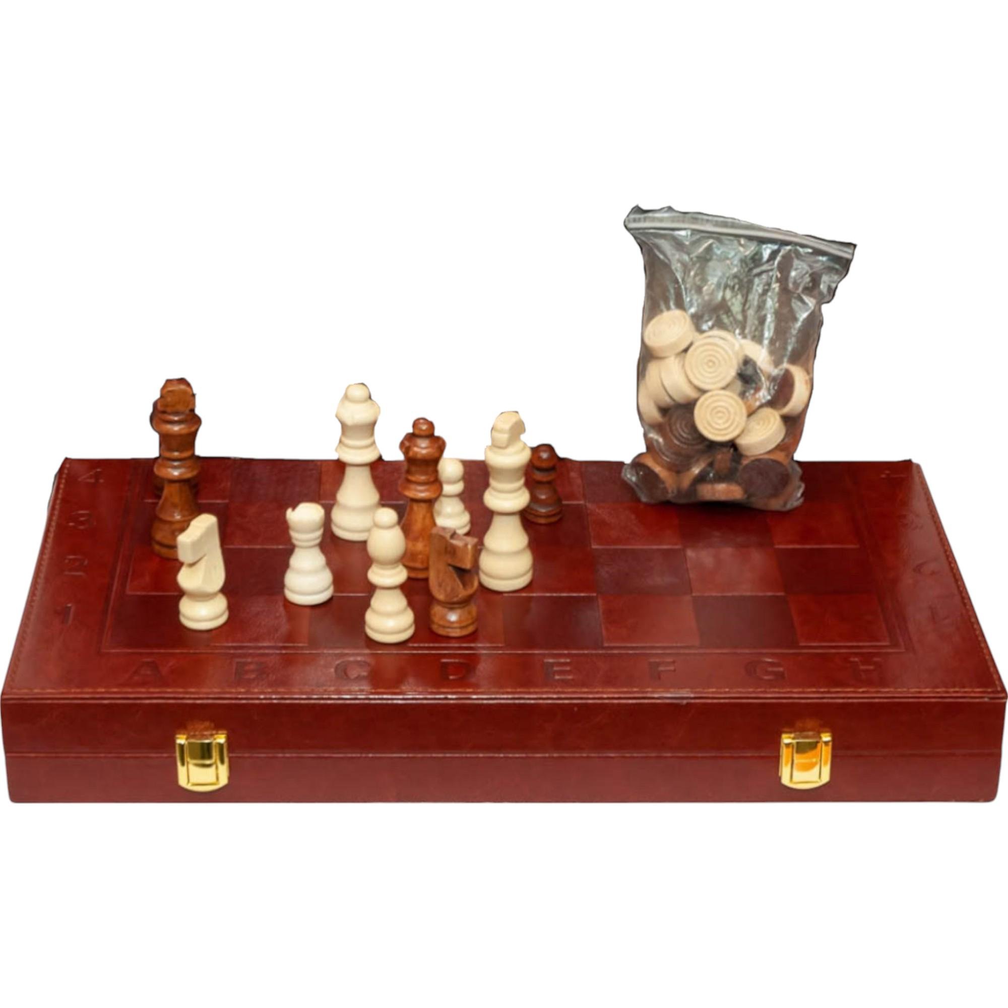 Набор игровой Game Set 3в1 Zoocen нарды/шахматы/шашки в кожаном исполнении 40х40 см (25739641)