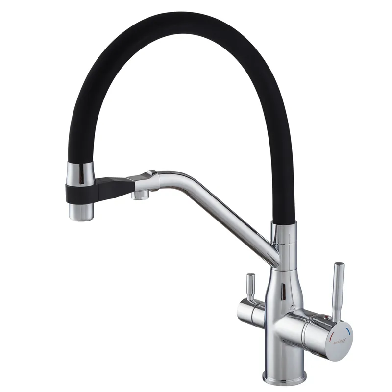 Смеситель со встроенным краном для питьевой воды с гибким гусьем MIXXUS 021 латунь Хром (b-MI6977)