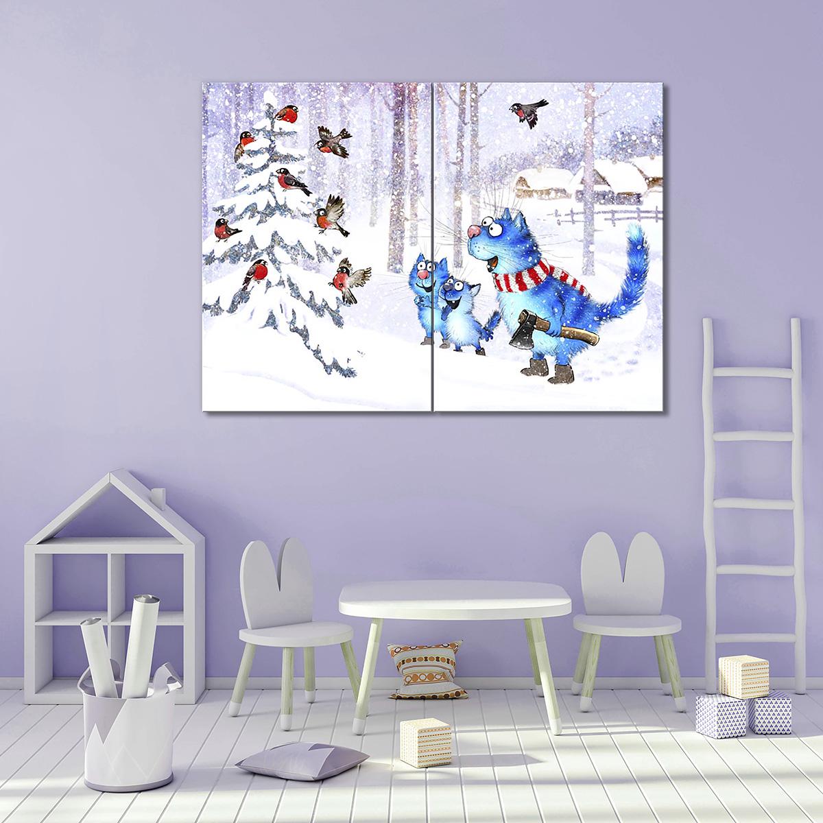 Модульная картина За ёлкой. Декабрь 2 модуля общий размер 50x75 см (_rinaz_20151626)