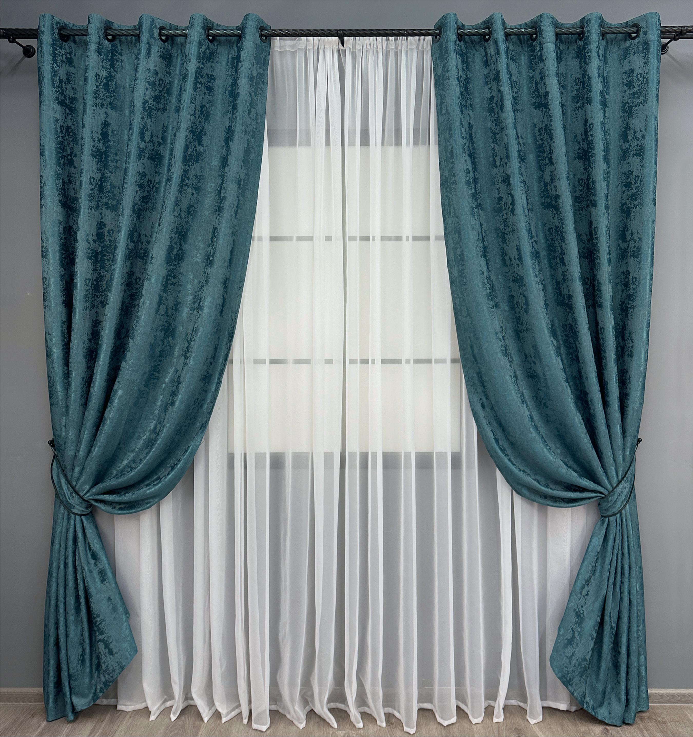 Комплект штор на люверсах VR-Textil Жаккард Sultan YL № 1546ш 150х250 см 2 шт. Лазурный (37-0253)