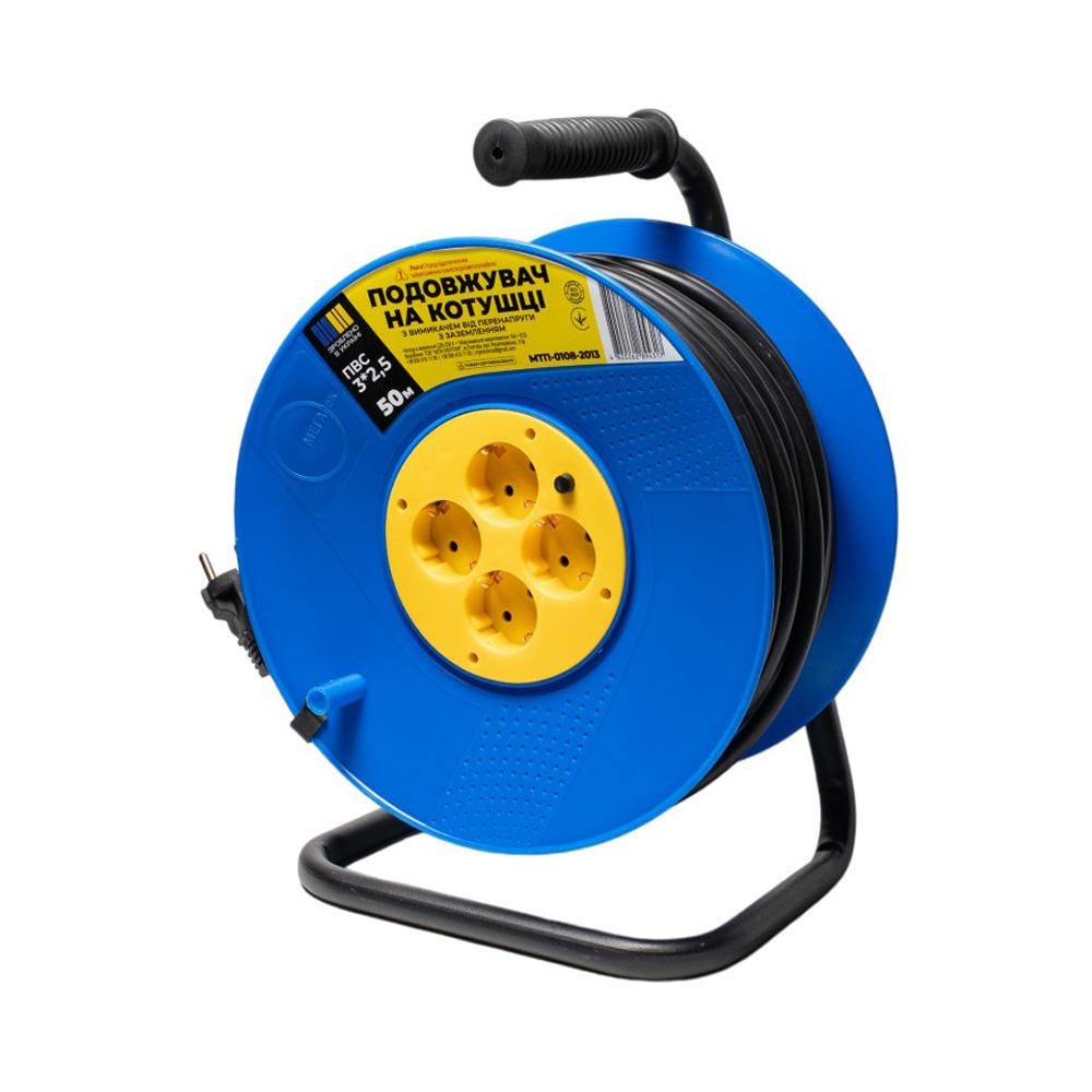 Подовжувач на котушці МЕГАтек ПВС з вимикачем від перенапруги 50 м 3х2,5 мм (24757555) - фото 1