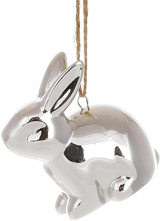 Набор фарфоровых подвесок Кролик 12 шт. 6,4 см Серебряный