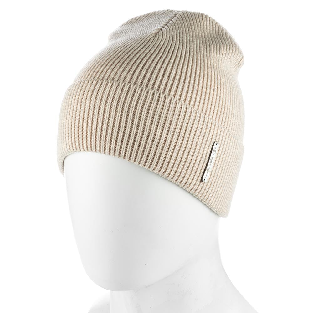 Шапка бини вискозная с отворотом одинарной вязки Zolly ZH227 One size Песок (104324)