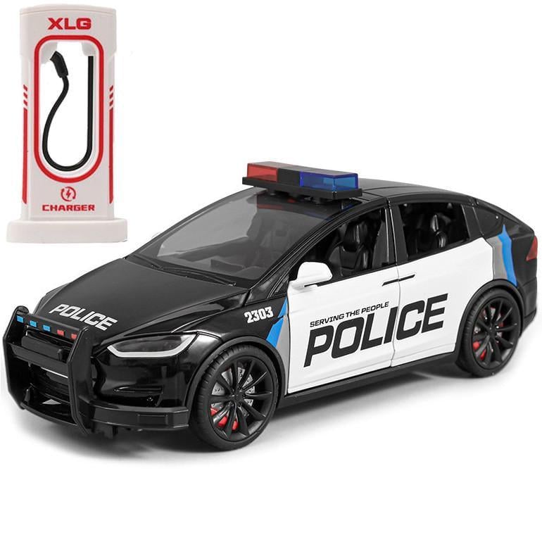 Игрушечная машинка металлическая Tesla Model X 1:24 инерционная с зарядной станцией/звук/свет (32900471)