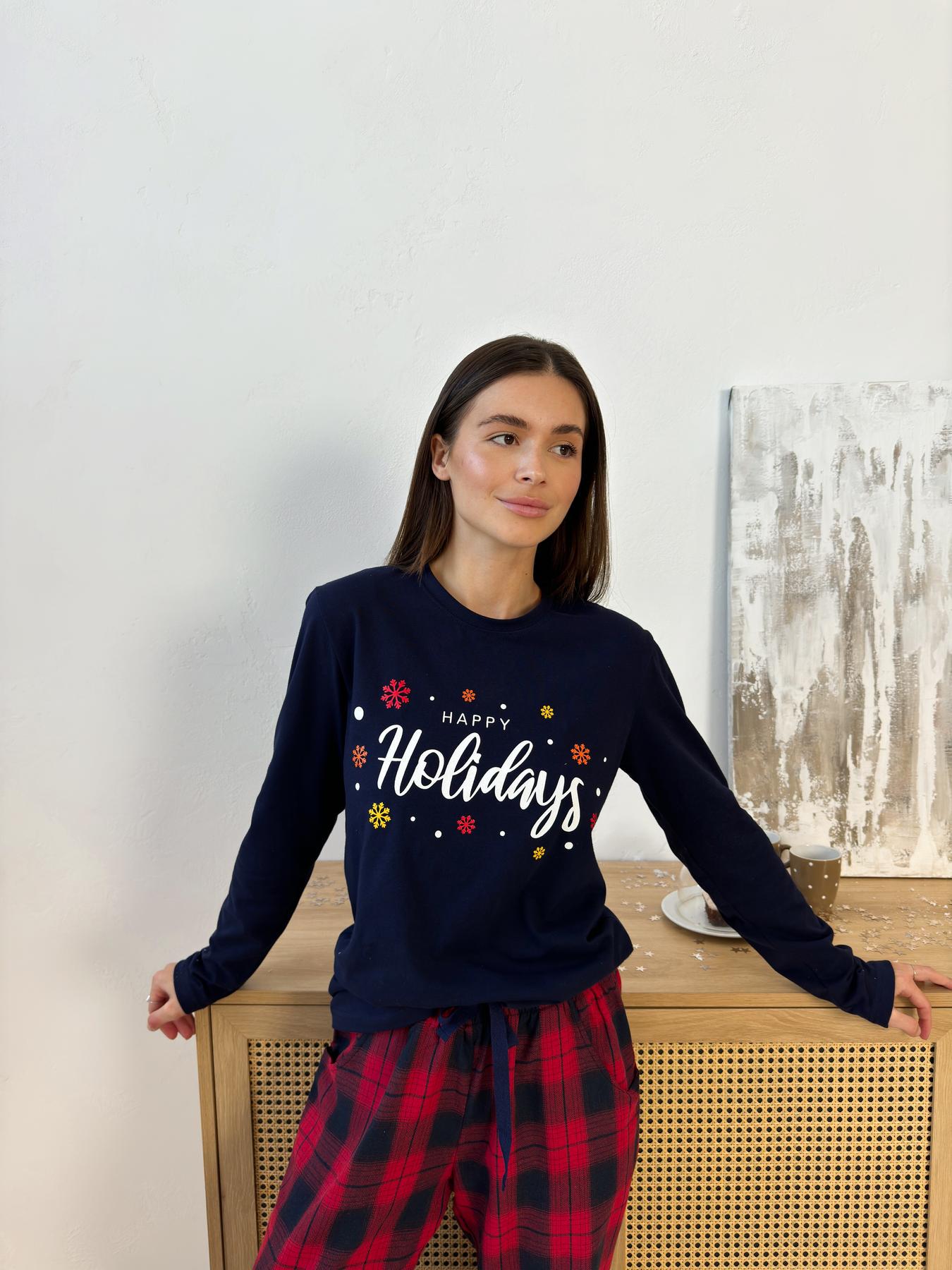 Лонгслів жіночий Happy Holidays 2XL Синій (LW21)