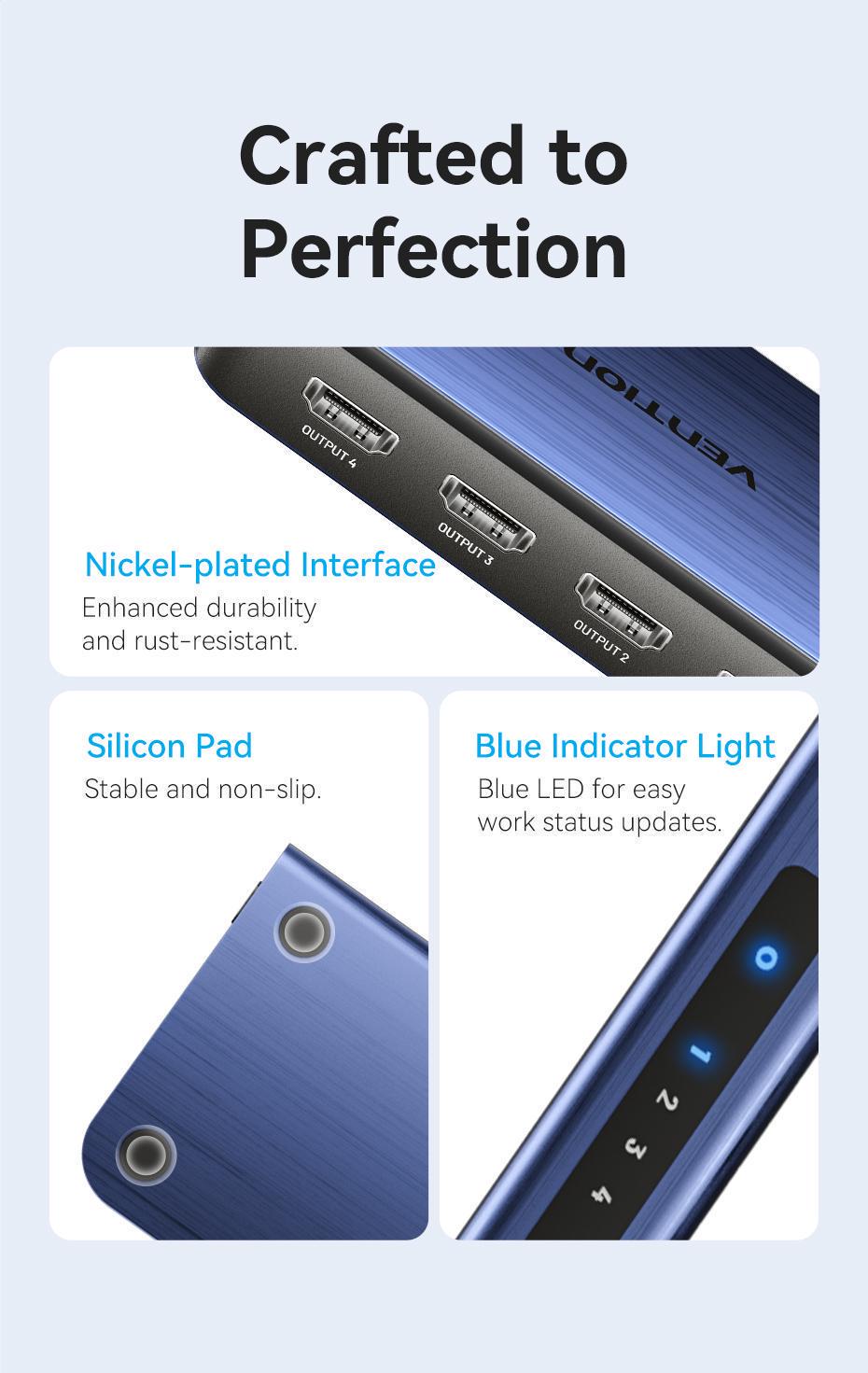 Розгалужувач Vention HDMI 1x4 4K 60Hz HDMI 2.0 HDR HDCP 2.2 Dolby Atmos алюмінієвий Синій (AKFL0-EU) - фото 14 Розгалужувач Vention HDMI 1x4 4K 60Hz HDMI 2.0 HDR HDCP 2.2 Dolby Atmos алюмінієвий Синій (AKFL0-EU) - фото 14