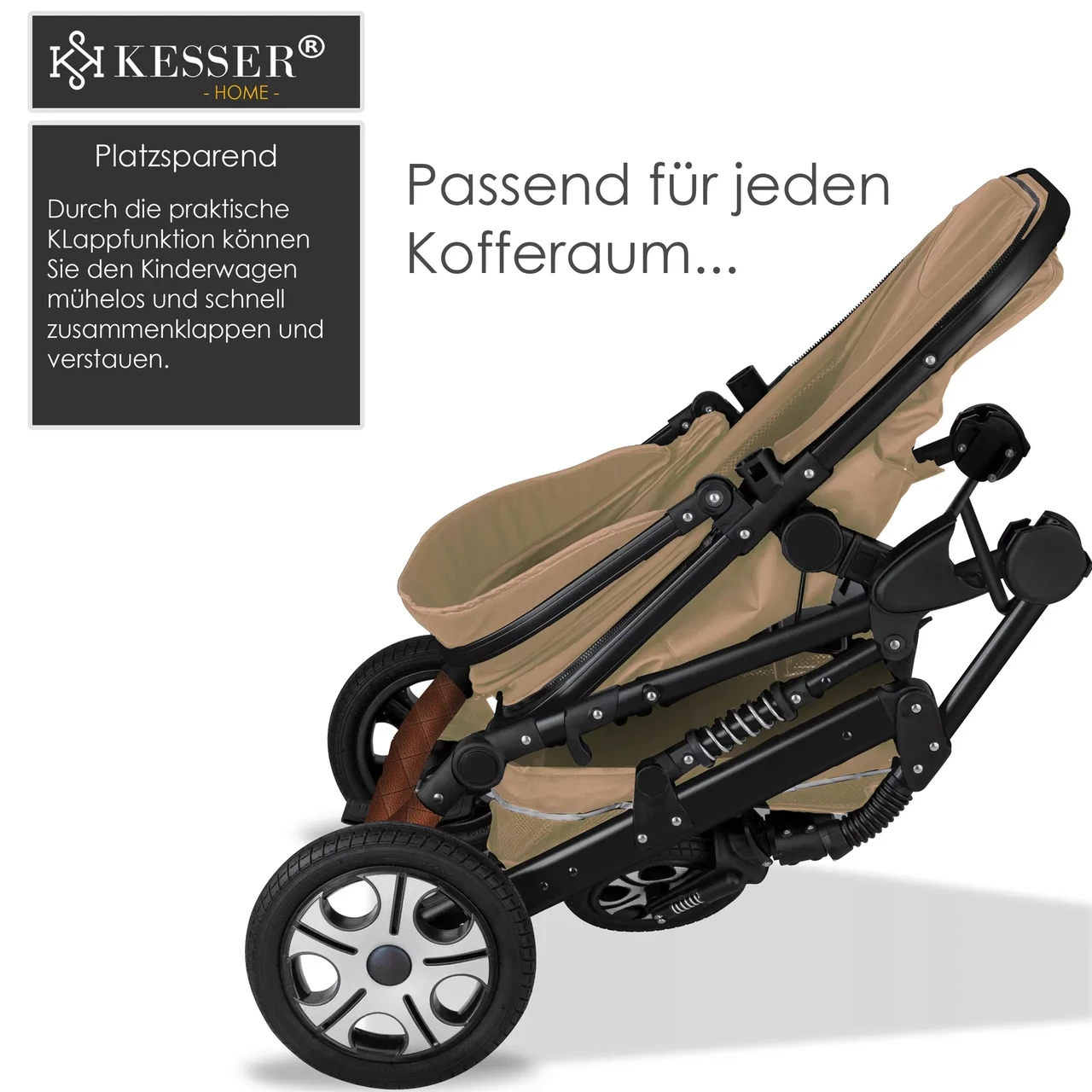 Коляска дитяча з автокріслом KESSER 3в1 94x64x119 см Бежевий/Чорний - фото 7