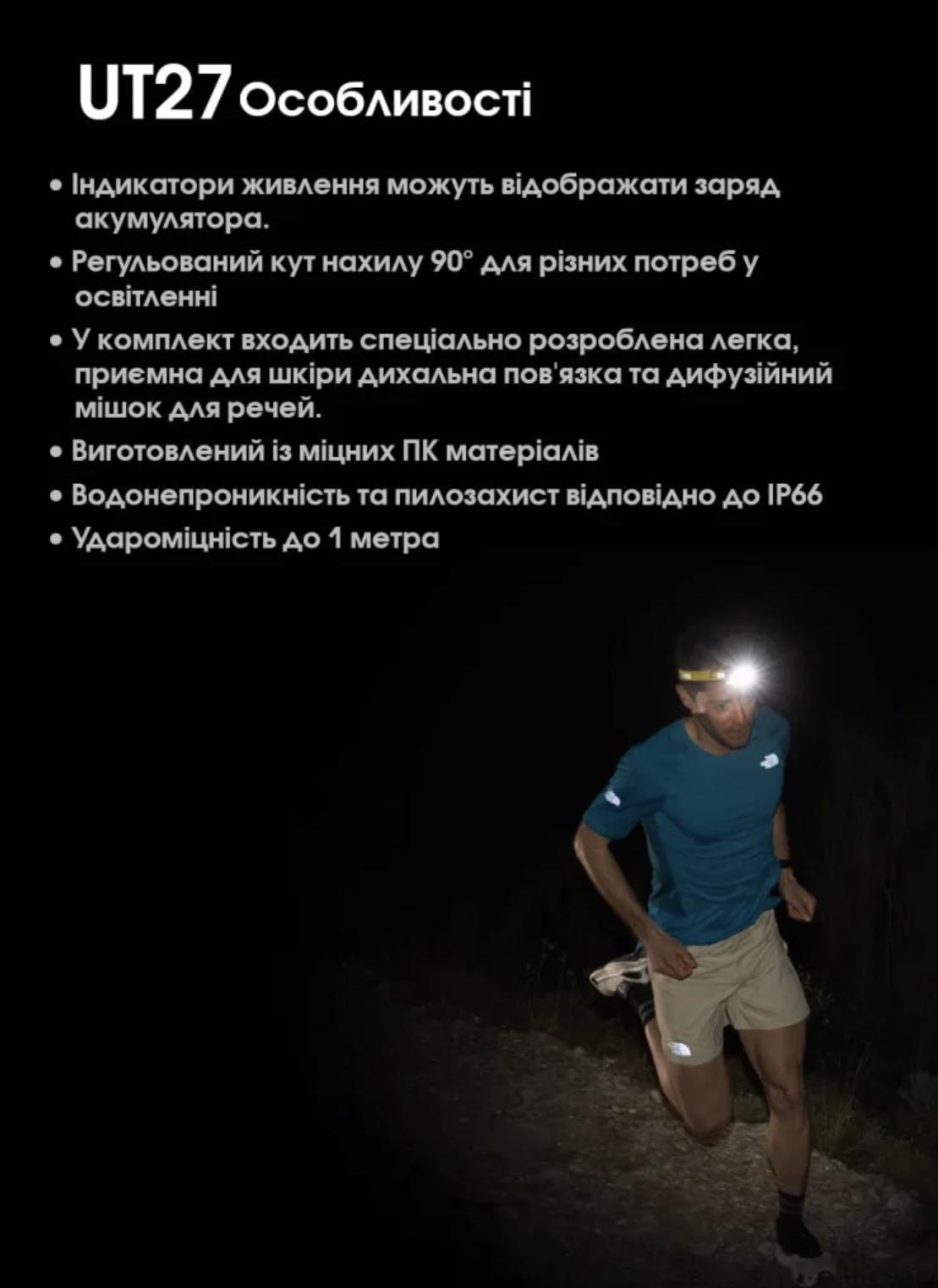 Ліхтар налобний Nitecore UT27 2024 USB-C з акумулятором 800 lm 168 м Білий (28177888) - фото 11 Ліхтар налобний Nitecore UT27 2024 USB-C з акумулятором 800 lm 168 м Білий (28177888) - фото 11