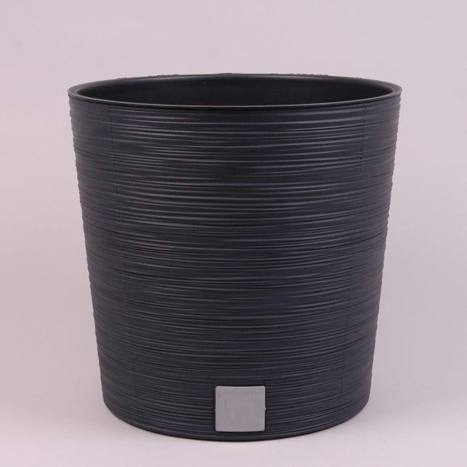 Горшок пластиковый Flora FURU ROUND LOW с вкладом 30 см Антрацитовый (92375)
