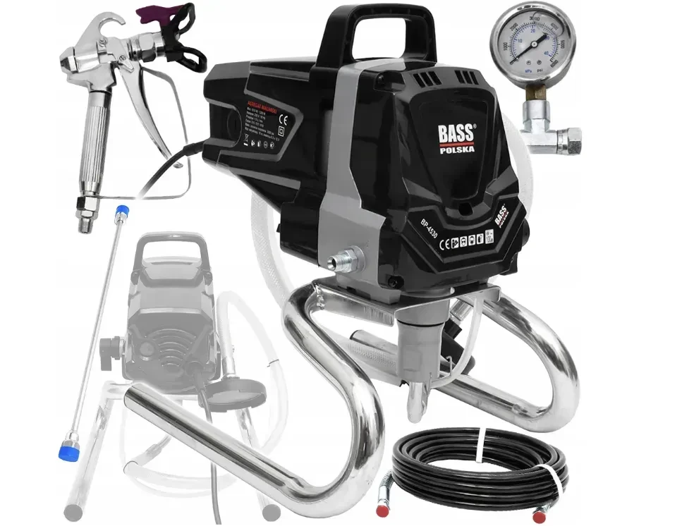 Покрасочная станция поршневая 3000 PSI Bass Polska 4530 со сменными форсунками для окрашивания стен фасадов и потолков (3099559019) Покрасочная станция поршневая 3000 PSI Bass Polska 4530 со сменными форсунками для окрашивания стен фасадов и потолков (3099559019)