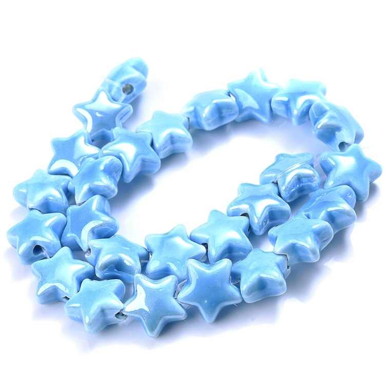 Бусины Звезда керамические 14х14 мм 5 шт. Голубой (КБ1414з21)