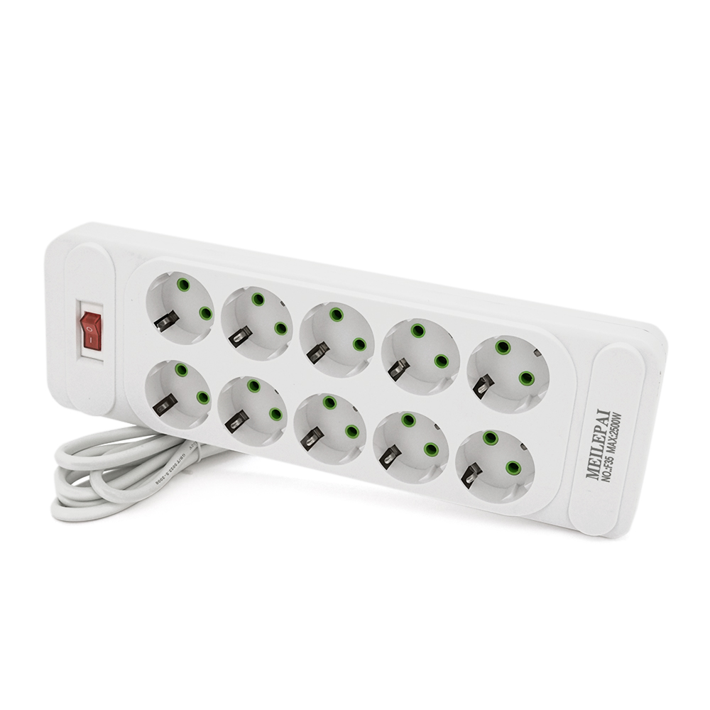 Сетевой фильтр F35 10 розеток EU кнопка включения с индикатором 2500W 3х0,75 мм 2 м White (YUT_V8442)