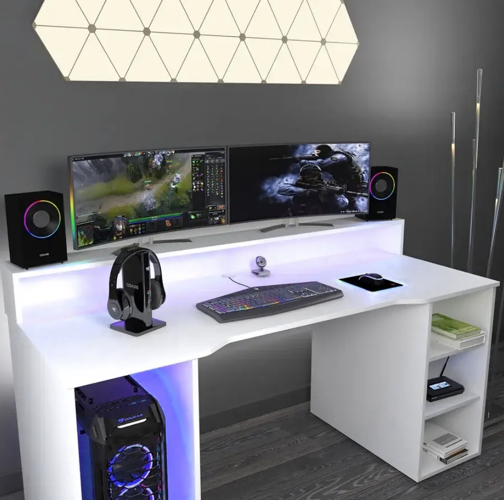 Компьютерный стол игровой ЛазерХаб с надстройкой и LED подсветкой Белый (MS907-2) - фото 3 Компьютерный стол игровой ЛазерХаб с надстройкой и LED подсветкой Белый (MS907-2) - фото 3