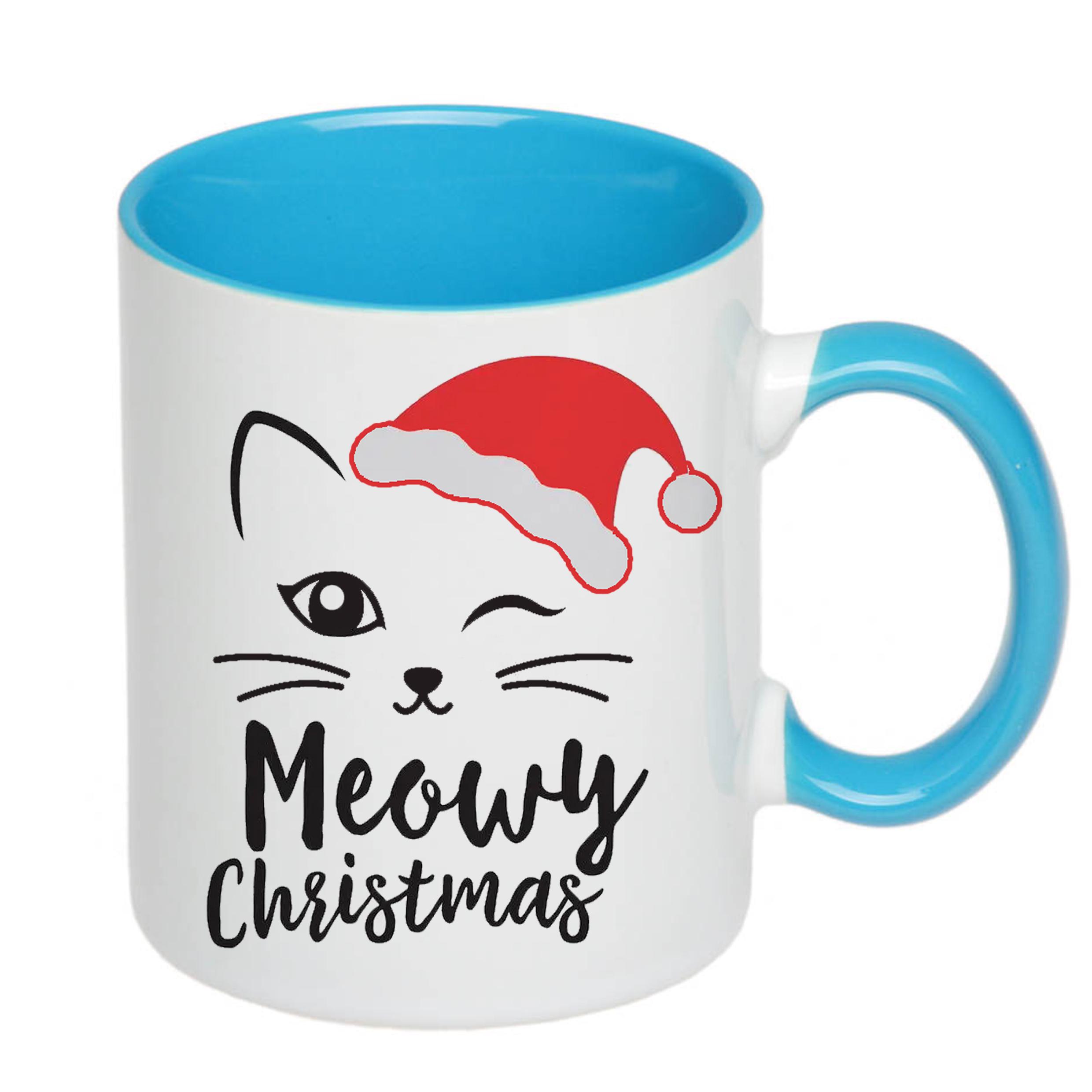 Чашка с принтом "Meowy Christmas" 330 мл Голубой (17161)