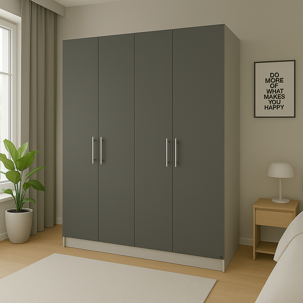 Шкаф распашной ШР4 SENAM 2100х1400х600 мм корпус ДСП Серая Мышка фасад ДСП Серый графит (ШР4.21.60.14.5)