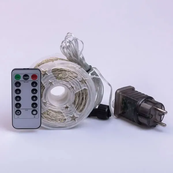 Гирлянда Роса нить с пультом 1000 LED 100 м от сети прозрачный провод Белый - фото 8