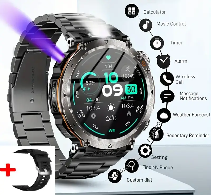 Смарт-часы 1,7'' HD IP68 с компасом/фонариком 600 мАч Метал - фото 2 Смарт-часы 1,7'' HD IP68 с компасом/фонариком 600 мАч Метал - фото 2