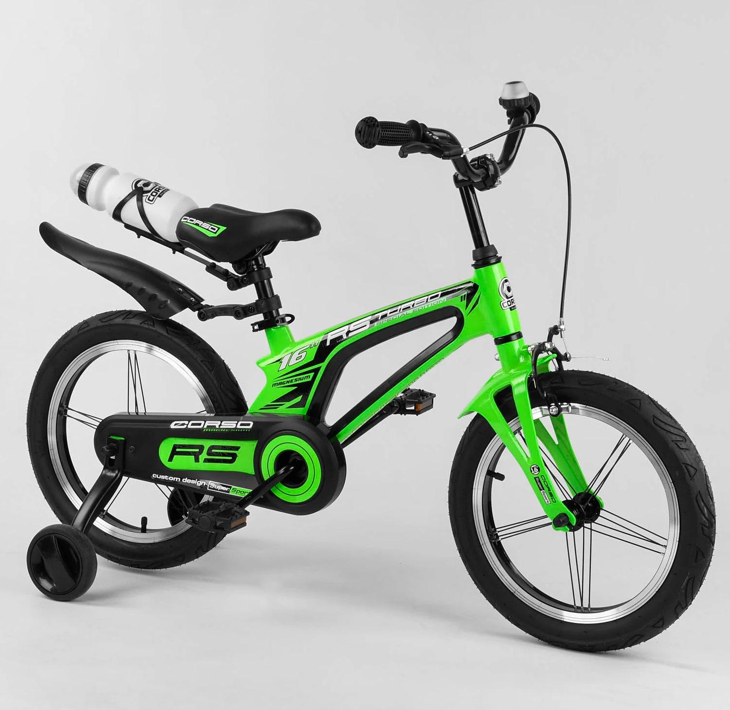 Велосипед дитячий магнієвий 2-х колісний Corso 16" алюмінієві диски зібраний на 85% Light green/Black (102009)