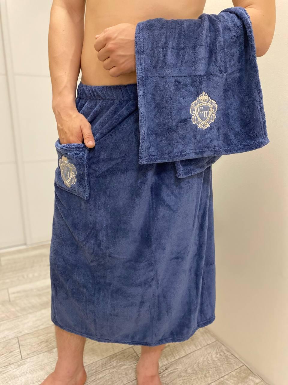 Полотенце-юбка мужское для бани из микрофибры с полотенцем для рук и лица Синий (0403-2) Полотенце-юбка мужское для бани из микрофибры с полотенцем для рук и лица Синий (0403-2)