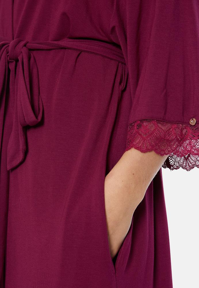 Халат жіночий Pretty You London Bamboo Lace Kimono-Bordeaux S-M Бордовий (5056372015918) - фото 3