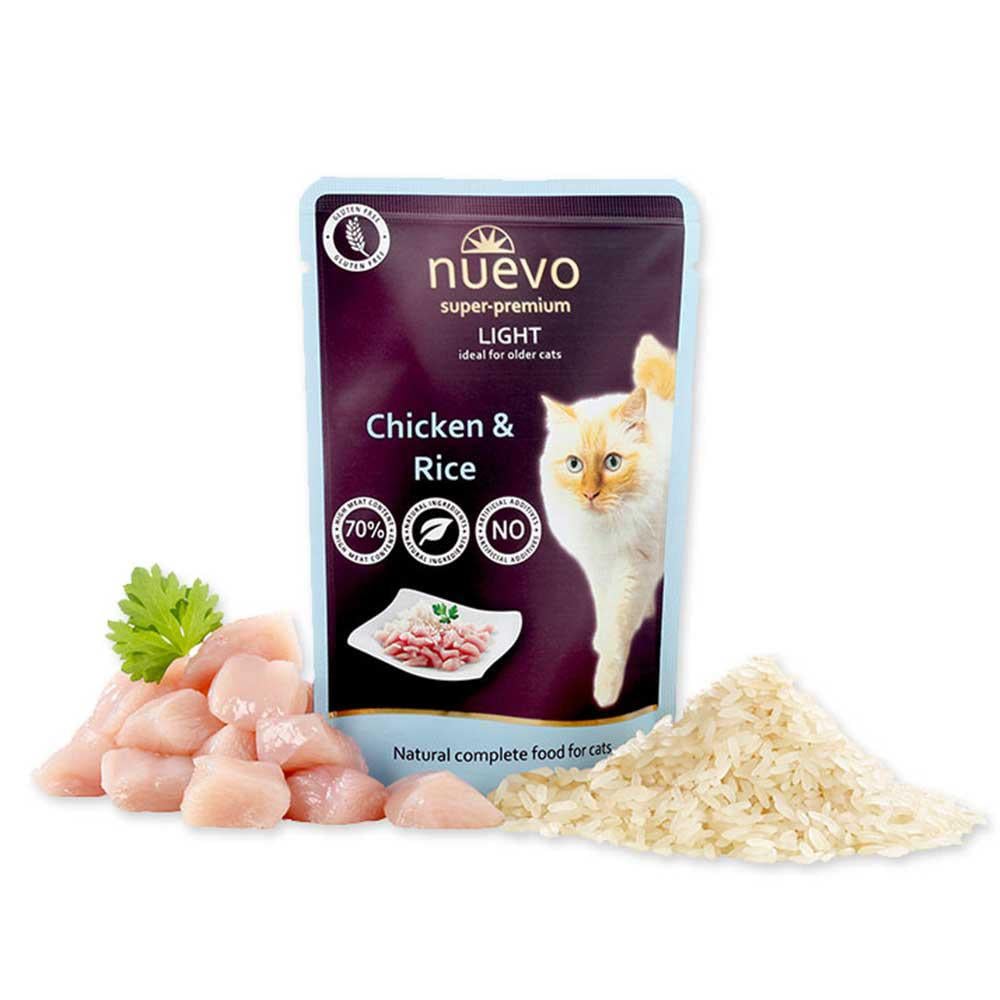 Корм влажный для кошек склонных к ожирению с курицей и рисом Nuevo Light Pouch 16х85 г