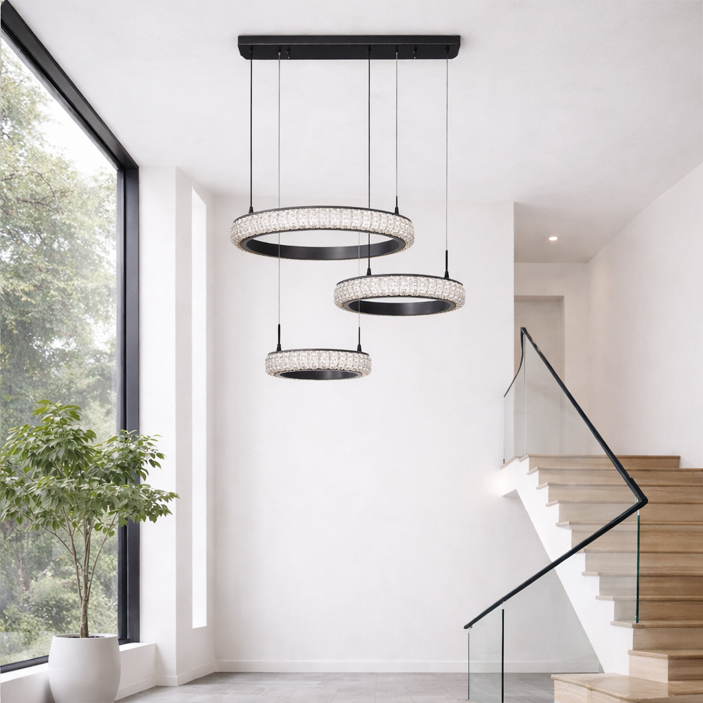 Люстра 3 Ring Crystal Pendant LED 3 режима 172W (2066/3BK)
