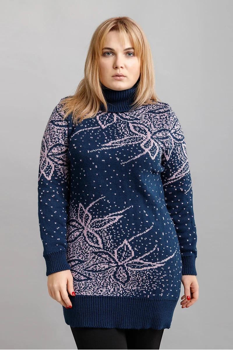 Светр довгий під горло жіночий р. 48-52 Синьо-бузковий (ЦВ01) - фото 1