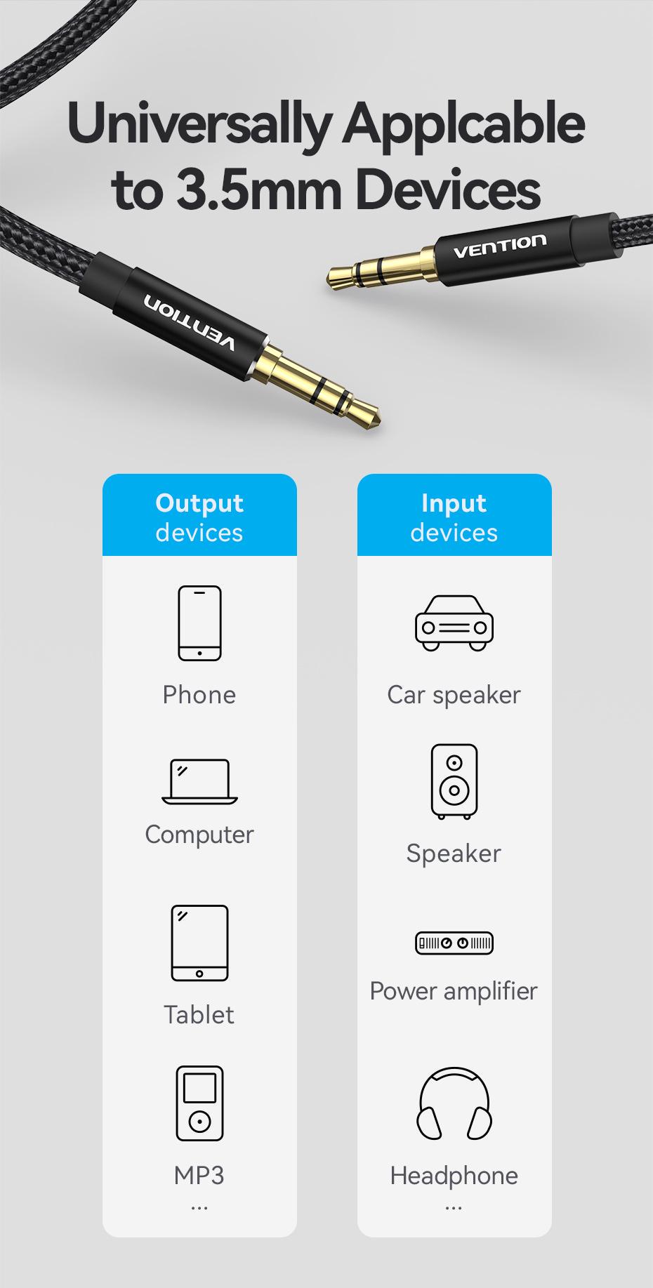 Кабель Vention 3.5 мм minijack стерео AUX TRS 3-пиновая нейлоновая оплетка 3 м Черный (BAWBI) - фото 11 Кабель Vention 3.5 мм minijack стерео AUX TRS 3-пиновая нейлоновая оплетка 3 м Черный (BAWBI) - фото 11