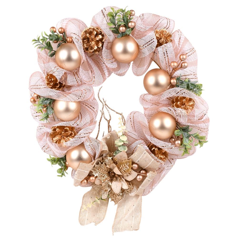 Декор рождественский Венок R33919 40 см Розово-бежевый с золотым (30651915)