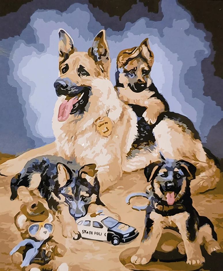 Картина по номерам Strateg Премиум Семья овчарки с лаком и уровнем 40x50 см (SY6723)